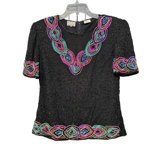 Stenay Black Silk Beaded Embellished Evening Top Women’s Size M